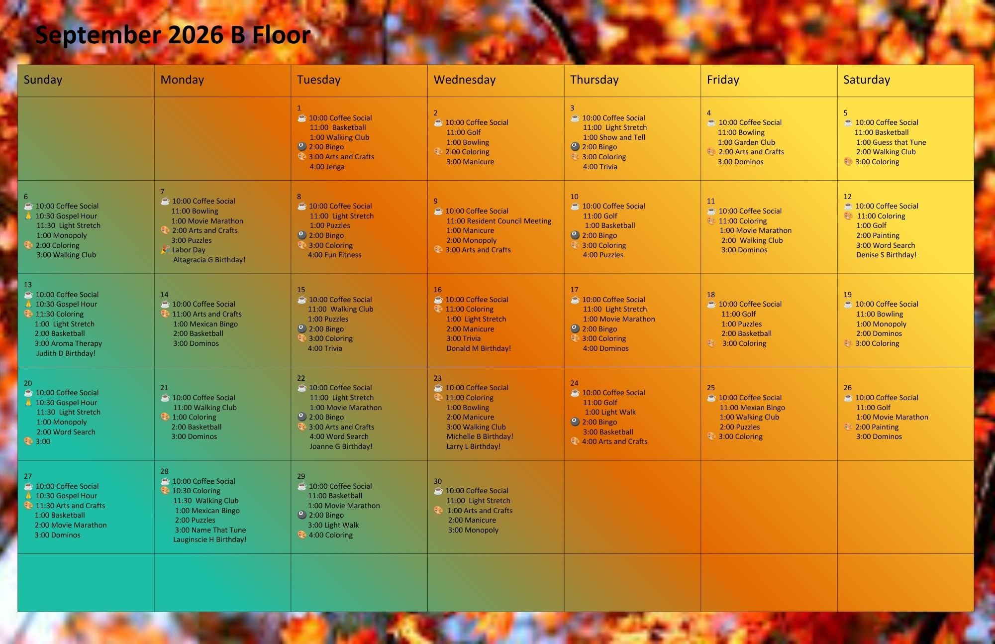 2026 Activity Calendar September B